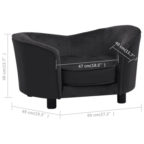 vidaXL Pet Sofa (27.2"x19.3"x15.7") Black Plush and Faux Leather