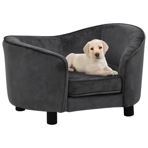 vidaXL Pet Sofa (27.2"x19.3"x15.7") Dark Grey Plush & Faux Leather