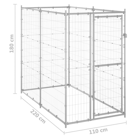 vidaXL Outdoor Dog Kennel Galvanized Steel 43.3"x86.6"x70.9"