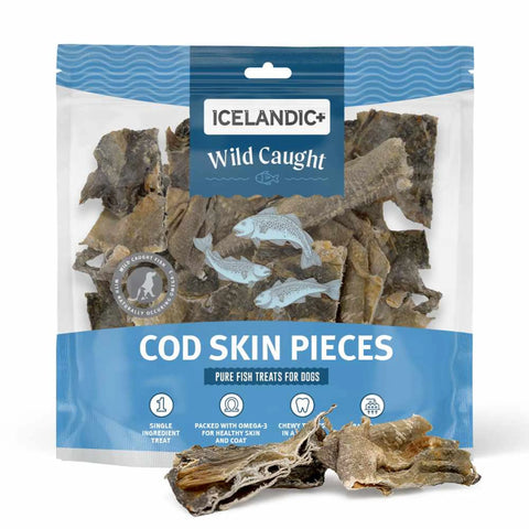 Icelandic+ Cod Skin Pieces Dog Fish Treat Bulk (Mixed Pieces) 1lb Bag