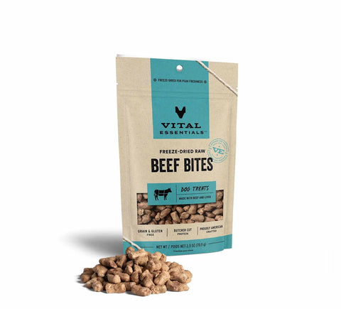 Vital Essentials - 2.5 & 6.2 OZ Freeze-Dried Beef Bites Dog Treats