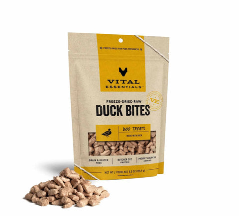 Vital Essentials - 2 & 5.5 OZ - Freeze-Dried Duck Bites Dog Treats