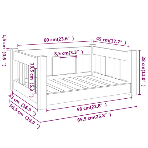 vidaXL Pet Bed (25.8"x19.9"x11") Brown - Solid Wood Pine