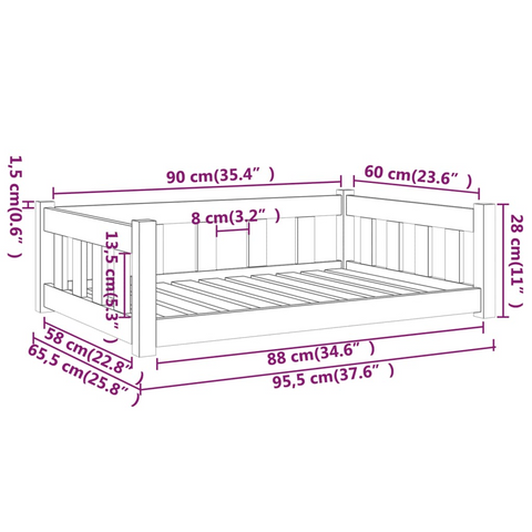 vidaXL Pet Bed (37.6"x25.8"x11") Honey Brown - Solid Wood Pine