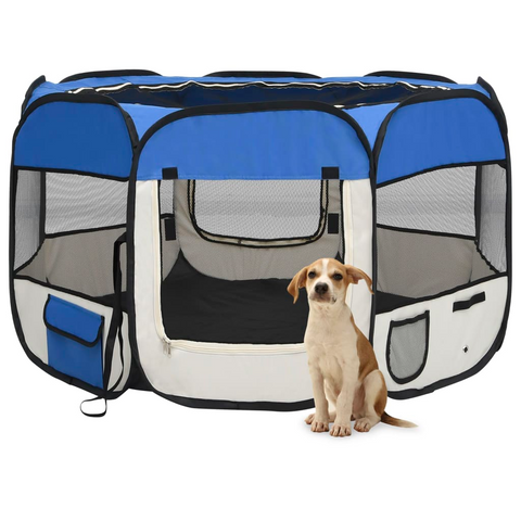 vidaXL Blue Foldable Dog Playpen with Carrying Bag (43.3"x43.3"x22.8")