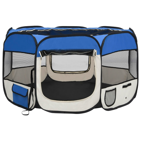 vidaXL Blue Foldable Dog Playpen with Carrying Bag (43.3"x43.3"x22.8")