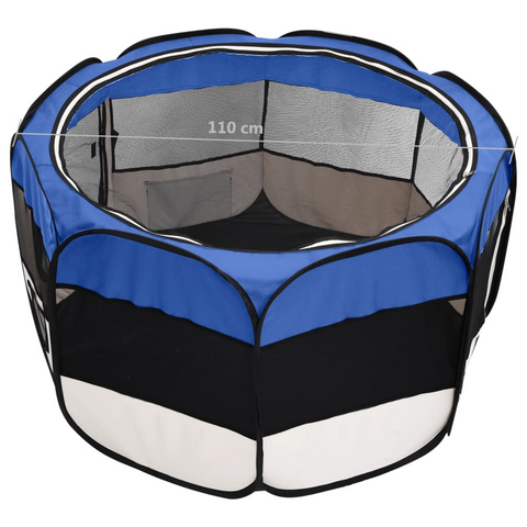 vidaXL Blue Foldable Dog Playpen with Carrying Bag (43.3"x43.3"x22.8")