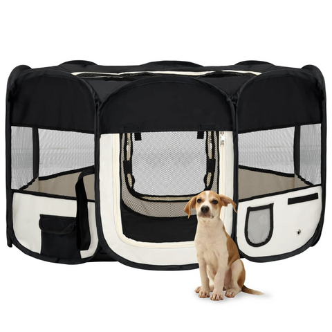 vidaXL Black Foldable Dog Playpen with Carrying Bag (57.1"x57.1"x24")