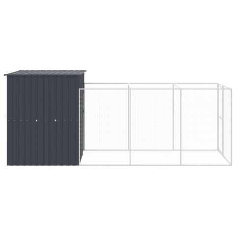 vidaXL Dog House with Run Anthracite 65"x179.1"x71.3" Galvanized Steel