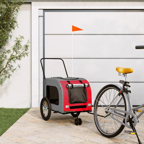 vidaXL Pet Bike Trailer Red and Gray Oxford Fabric and Iron