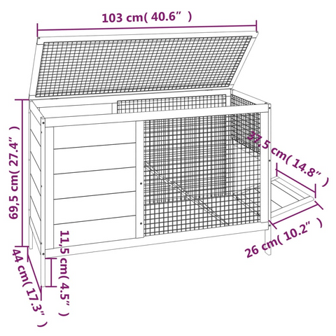 vidaXL Rabbit Hutch Brown 40.6"x17.3"x27.4" Solid Wood Pine