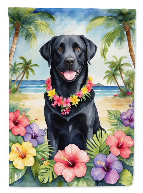 Black Labrador Retriever Luau House Flag