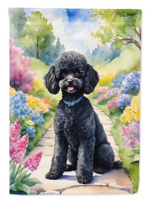 Black Poodle Spring Path House Flag