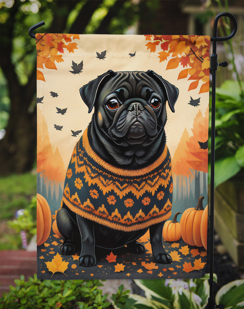 Black Pug Fall Garden Flag