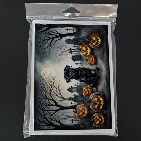 Black Pug Spooky Halloween Greeting Cards Pack of 8