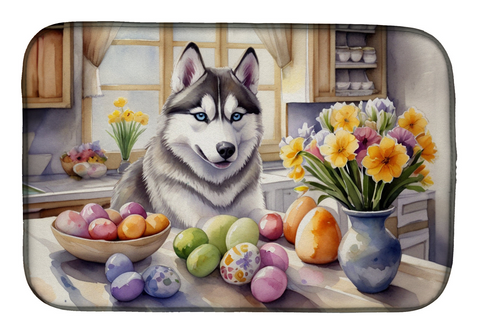 Decorating Easter Siberian Husky Dish Drying Mat