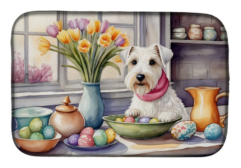 Decorating Easter Sealyham Terrier Dish Drying Mat