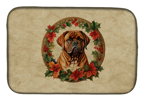 Dogue de Bordeaux Christmas Flowers Dish Drying Mat