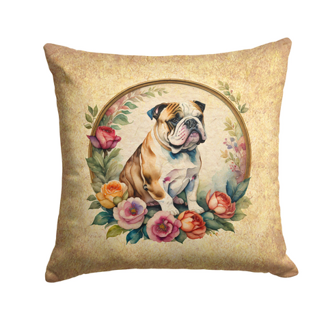 English Bulldog and Flowers Throw Pillow