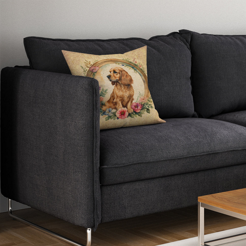 English Cocker Spaniel and Flowers Throw Pillow