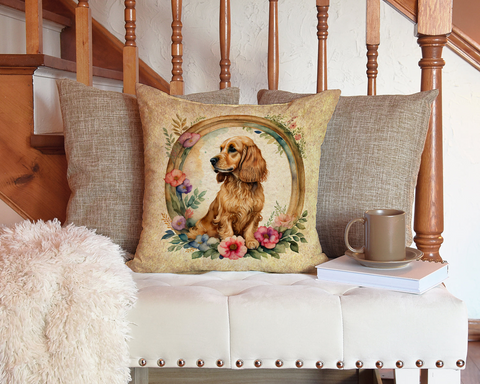 English Cocker Spaniel and Flowers Throw Pillow