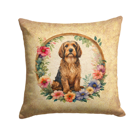 Otterhound and Flowers Throw Pillow