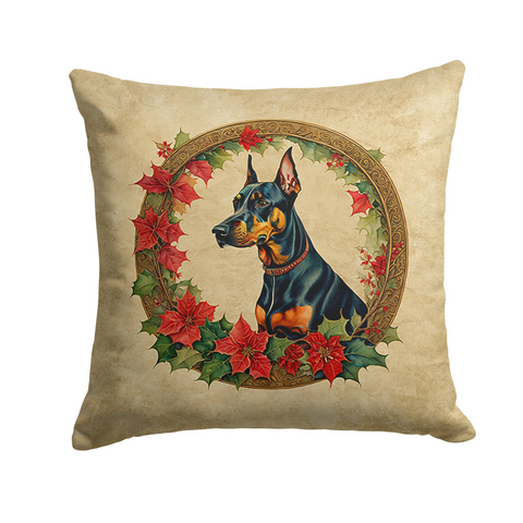 Doberman Pinscher Christmas Flowers Throw Pillow