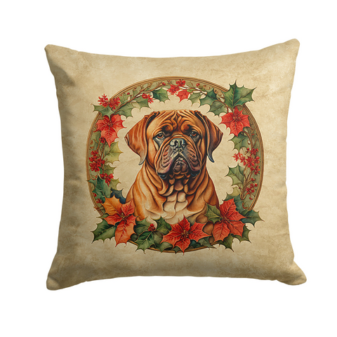 Dogue de Bordeaux Christmas Flowers Throw Pillow