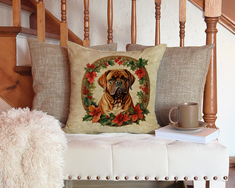 Dogue de Bordeaux Christmas Flowers Throw Pillow