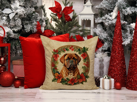 Dogue de Bordeaux Christmas Flowers Throw Pillow