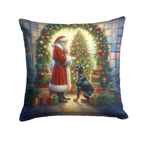 Doberman Pinscher and Santa Claus Throw Pillow