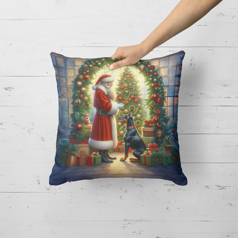 Doberman Pinscher and Santa Claus Throw Pillow