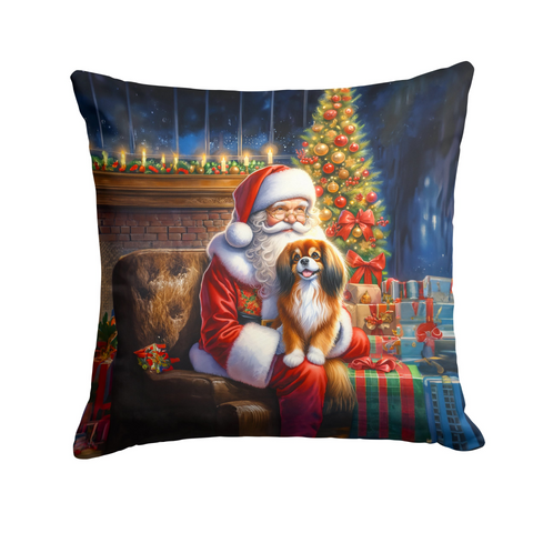 Tibetan Spaniel and Santa Claus Throw Pillow