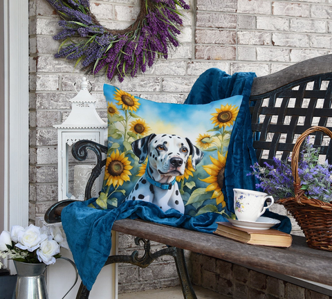 Dalmatian in Sunflowers Throw Pillow