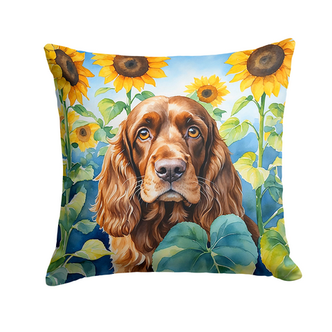 English Cocker Spaniel in Sunflowers Throw Pillow