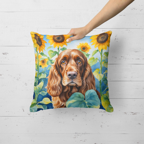 English Cocker Spaniel in Sunflowers Throw Pillow