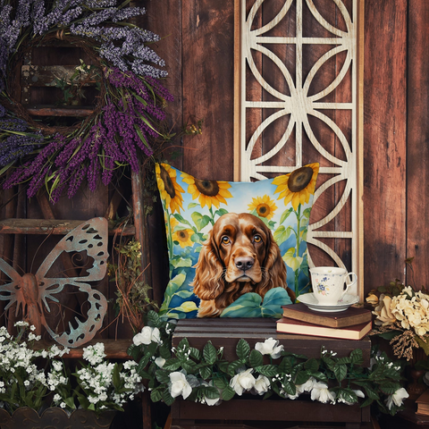 English Cocker Spaniel in Sunflowers Throw Pillow