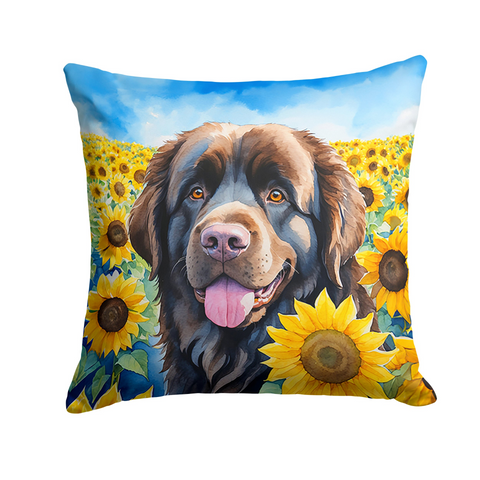 Newfoundland in Sunflowers Throw Pillow