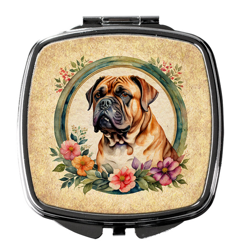 Dogue de Bordeaux and Flowers Compact Mirror