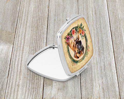 Dogue de Bordeaux and Flowers Compact Mirror