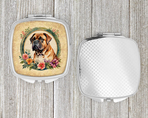 Dogue de Bordeaux and Flowers Compact Mirror