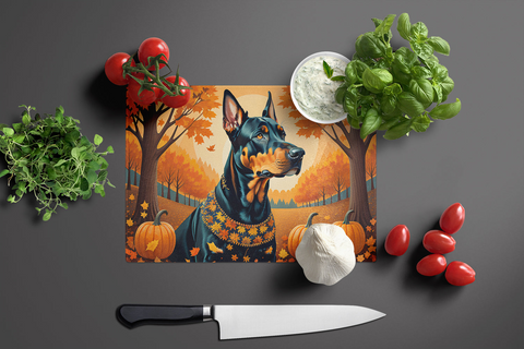 Doberman Pinscher Fall Glass Cutting Board