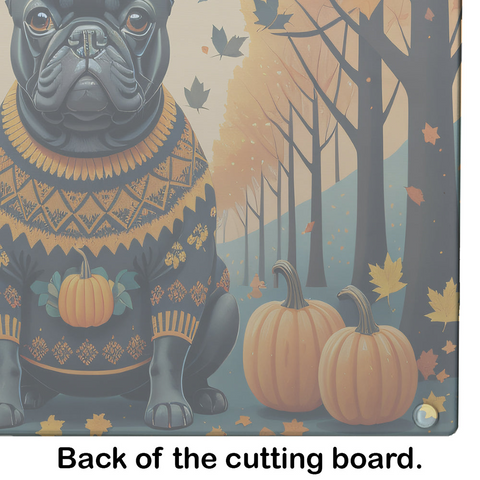 Black French Bulldog Fall Glass Cutting Board