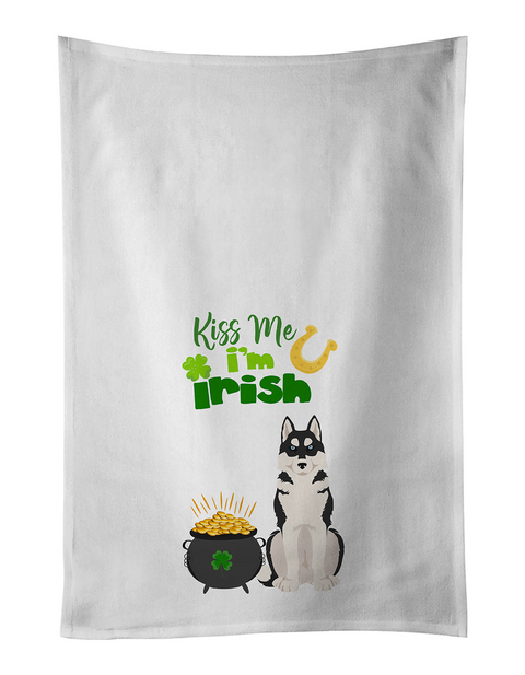 Black Siberian Husky St. Patrick's Day Kitchen Towel Set of 2