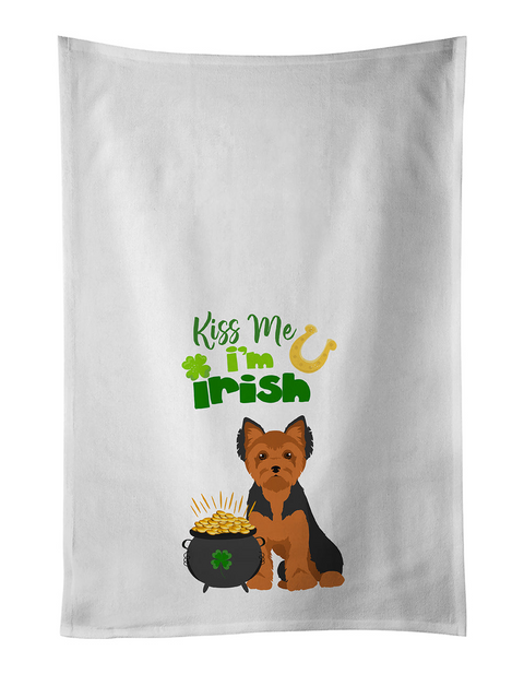 Black and Tan Puppy Cut Yorkshire Terrier St. Patrick's Day Kitchen Towel Set of 2