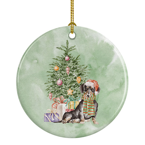 Dachshund Black Tan Christmas Presents and Tree Ceramic Ornament