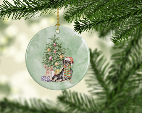 Dachshund Black Tan Christmas Presents and Tree Ceramic Ornament