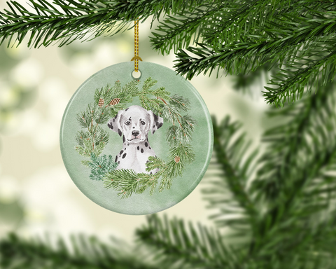 Dalmatian Puppy Sitting Pretty Christmas Wreath Ceramic Ornament