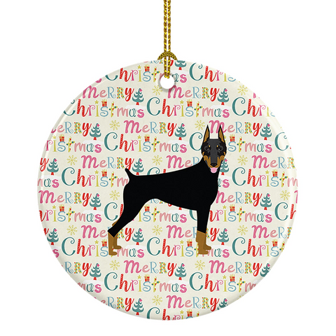 Doberman Pinscher Merry Christmas Ceramic Ornament