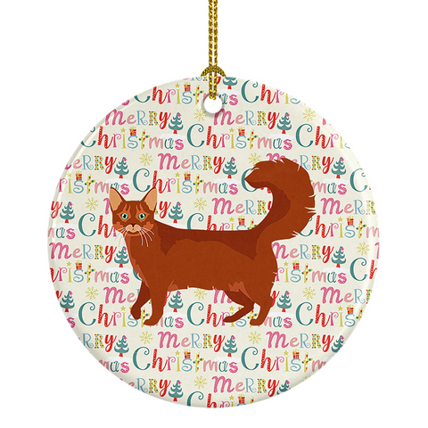 Somali Cat Christmas Ceramic Ornament - Brown